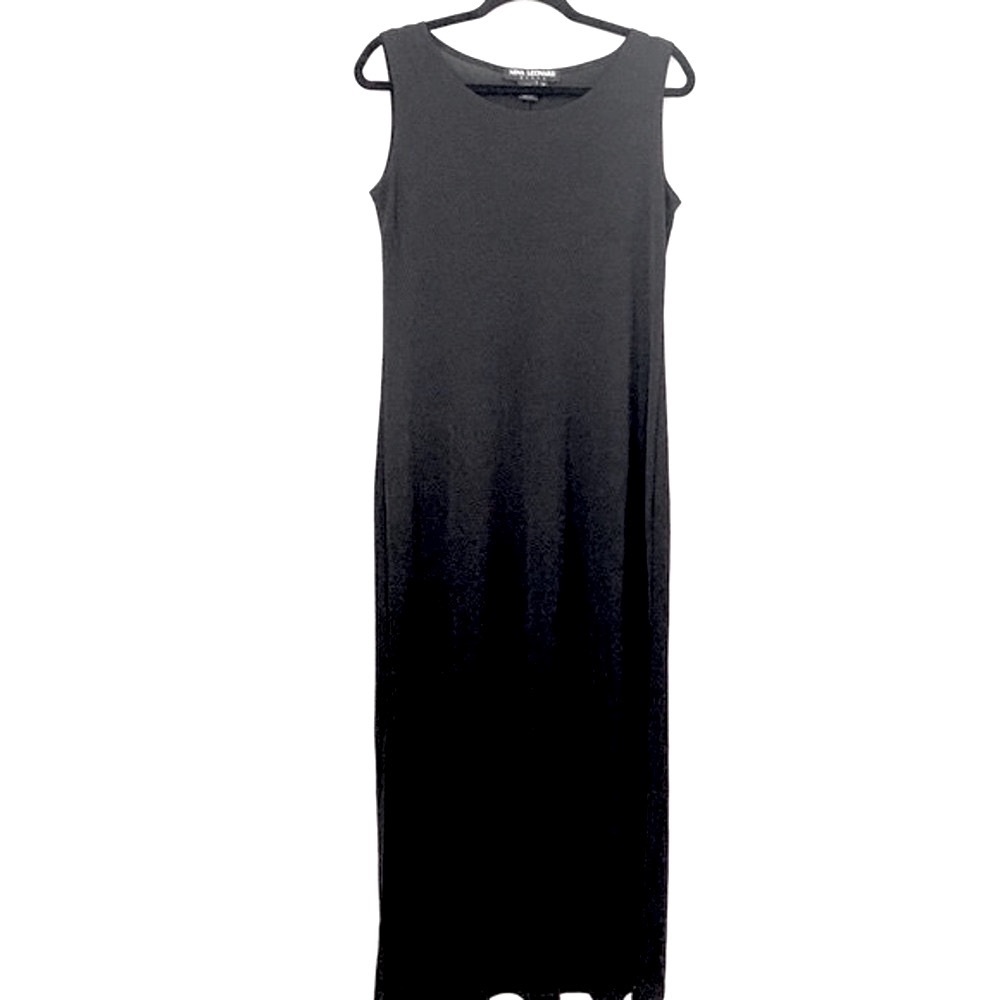 Nina Leonard Minimalist Sleeveless Black Maxi Tank Dress Medium
